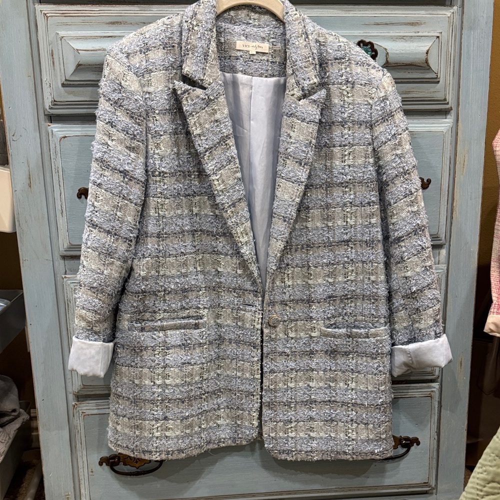 EUC Blazer Jacket - Light Blue Vici+Emily Travis collab